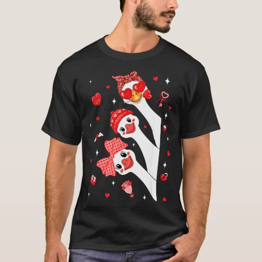 Cute Funny Valentine Silly Gooses Heart Love Match T-shirt (Voorkant)