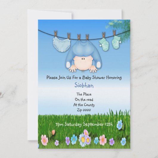 Cute Funny Washline Baby Boy Shower Kaart (Voorkant)