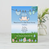 Cute Funny Washline Baby Boy Shower Kaart (Staand voorkant)