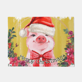 Cute Funny Waterverf Piglet Merry Kerstmis Pig Deurmat