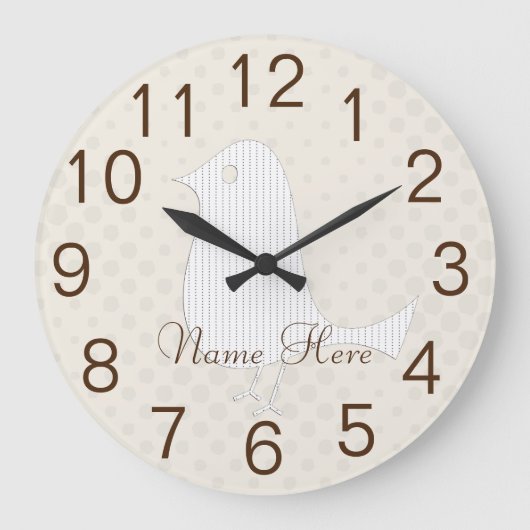 Cute Funny White Bird Kinder Add Name Wall Clock Grote Klok (Voorkant)