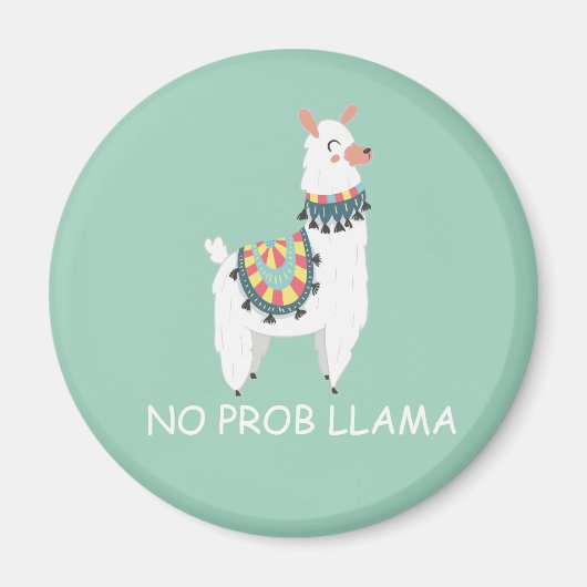 Cute Funny White Llama Mint Green No Prob Llama Magneet (Voorkant)
