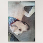 Cute Funny White Puppy Dog Brooding op Couch Legpuzzel (Verticaal)