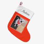 Cute Funny White Puppy Dog Wearing Scarf Sinaasapp Grote Kerstsok (Voorkant (Hangend))