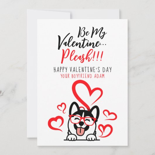 Cute Funny White & Red Heart Husky Joke Hondenlief Feestdagenkaart (Voorkant)