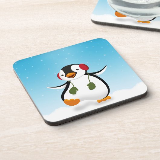 Cute Funny Winter Penguin Bier Onderzetter (Linkerzijde)