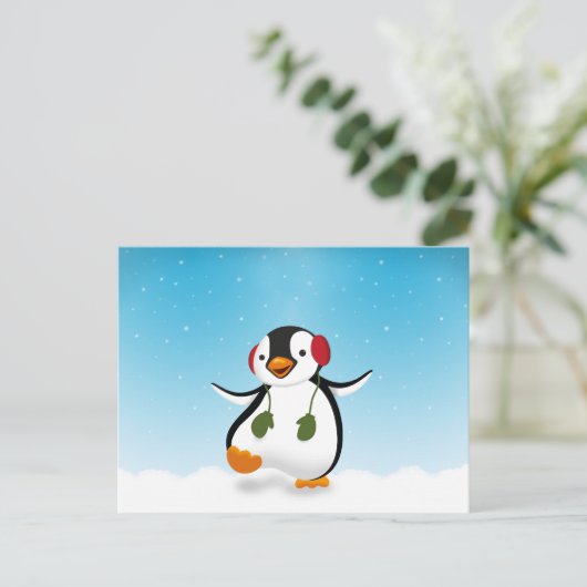 Cute Funny Winter Penguin Briefkaart (Staand voorkant)