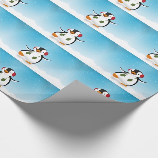 Cute Funny Winter Penguin Cadeaupapier (Hoek)
