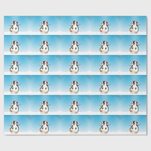 Cute Funny Winter Penguin Cadeaupapier (Vlak)