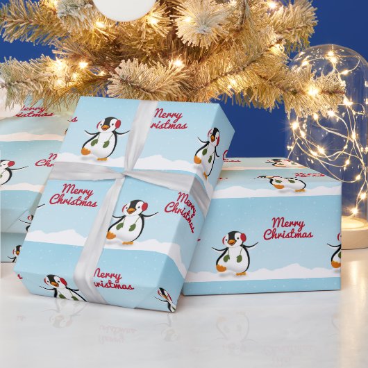 Cute Funny Winter Penguin Cadeaupapier (Feestdagen)