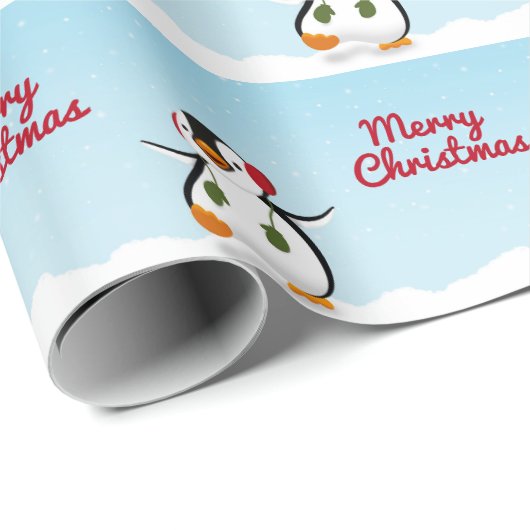 Cute Funny Winter Penguin Cadeaupapier (Rol Hoek)