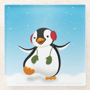 Cute Funny Winter Penguin Glazen Onderzetter