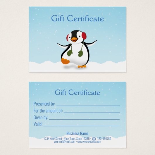 Cute Funny Winter Penguin-kaartje Visitekaartje (Voorkant /achterkant)