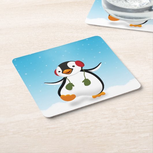 Cute Funny Winter Penguin Kartonnen Onderzetters (Schuin)
