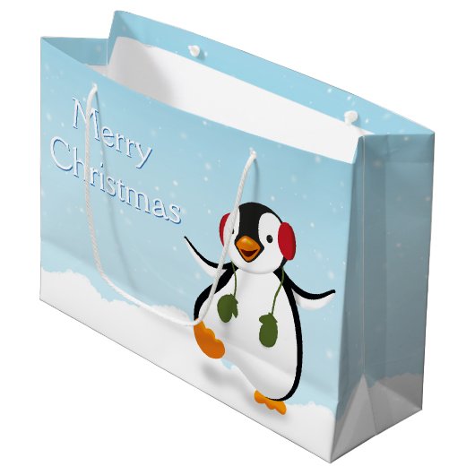 Cute Funny Winter Penguin Large Gift Bag Groot Cadeauzakje (Voorkant Gekanteld)