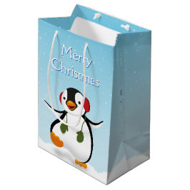 Cute Funny Winter Penguin Medium Gift Bag Cadeauzakje