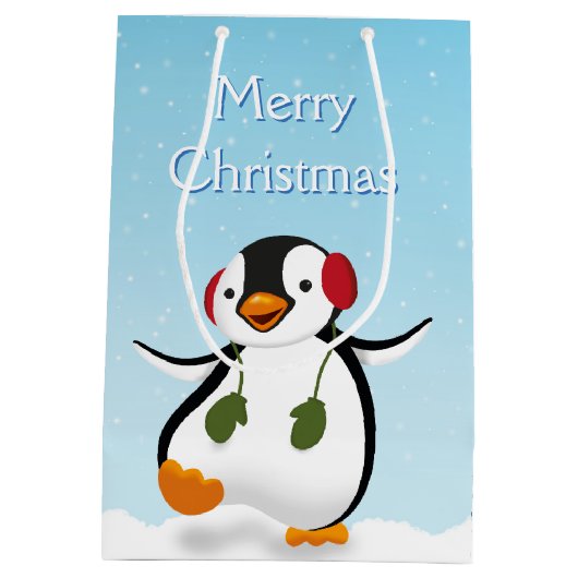 Cute Funny Winter Penguin Medium Gift Bag Cadeauzakje (Achterkant)