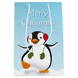 Cute Funny Winter Penguin Medium Gift Bag Medium Cadeauzakje
