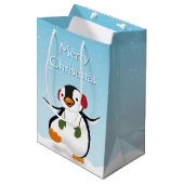 Cute Funny Winter Penguin Medium Gift Bag Medium Cadeauzakje (Voorkant Gekanteld)