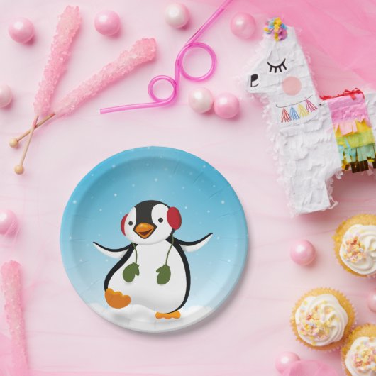 Cute Funny Winter Penguin Papieren Bordje (Feest)