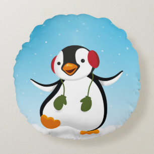 Cute Funny Winter Penguin Rond Kussen
