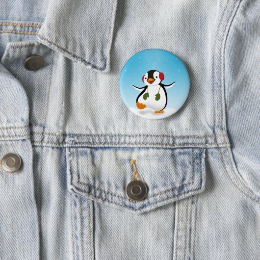 Cute Funny Winter Penguin Ronde Button 5,7 Cm (In situ)