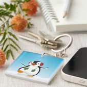Cute Funny Winter Penguin Sleutelhanger (Voorkant Rechts)
