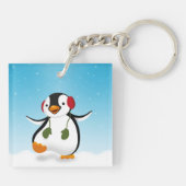 Cute Funny Winter Penguin Sleutelhanger (Achterkant)