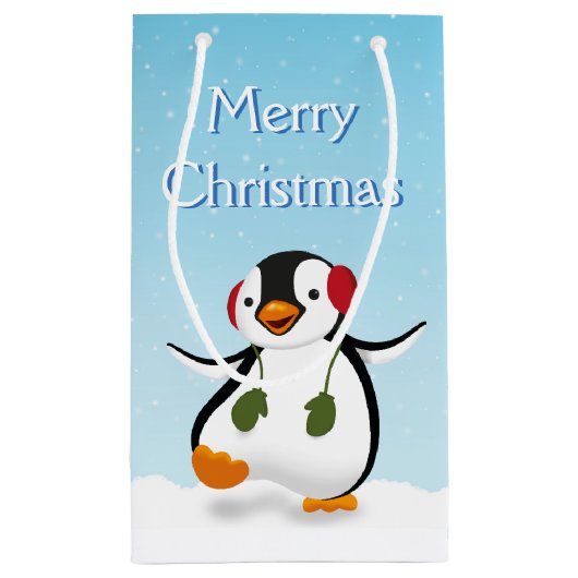 Cute Funny Winter Penguin Small Gift Bag Klein Cadeauzakje (Achterkant)