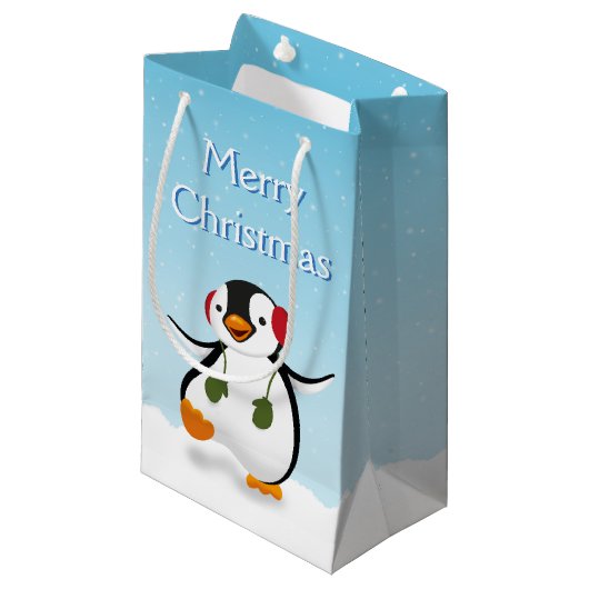 Cute Funny Winter Penguin Small Gift Bag Klein Cadeauzakje (Voorkant Gekanteld)