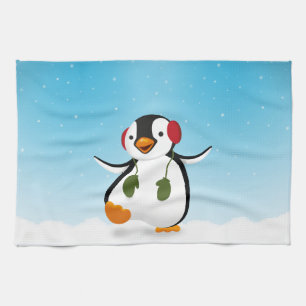 Cute Funny Winter Penguin Theedoek