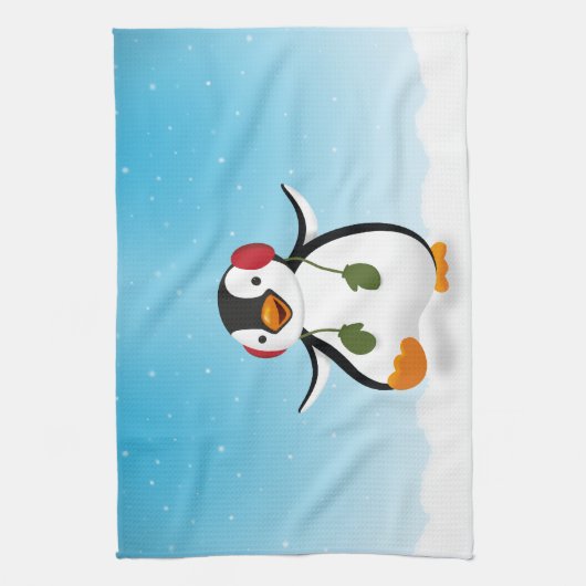 Cute Funny Winter Penguin Theedoek (Verticaal)