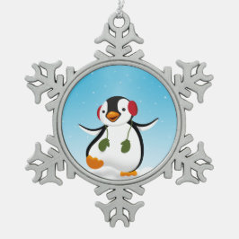 Cute Funny Winter Penguin Tin Sneeuwvlok Ornament