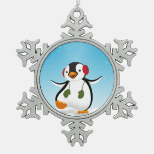 Cute Funny Winter Penguin Tin Sneeuwvlok Ornament