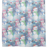 Cute Funny Winter Season Snowmen Waterverf Art Douchegordijn (Voorkant)