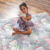 Cute Funny Winter Season Snowmen Waterverf Art Fleece Deken