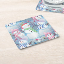 Cute Funny Winter Season Snowmen Waterverf Art
