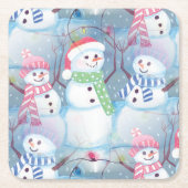 Cute Funny Winter Season Snowmen Waterverf Art Kartonnen Onderzetters (Voorkant)