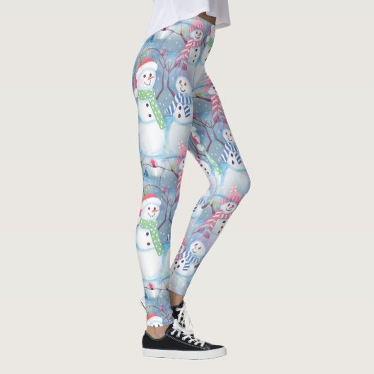 Cute Funny Winter Season Snowmen Waterverf Art Leggings (Rechts)