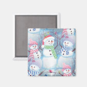 Cute Funny Winter Season Snowmen Waterverf Art Magneet (Voorkant / Achterkant)