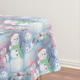 Cute Funny Winter Season Snowmen Waterverf Art Tafelkleed