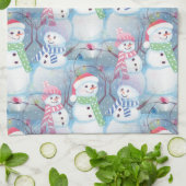 Cute Funny Winter Season Snowmen Waterverf Art Theedoek (Gevouwen)