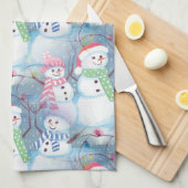 Cute Funny Winter Season Snowmen Waterverf Art Theedoek (Quarter Fold)