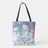 Cute Funny Winter Season Snowmen Waterverf Art Tote Bag (Achterkant)