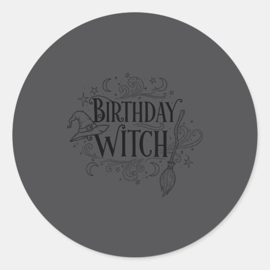Cute Funny Witch Witchy Birthday Witches Happy Wom Ronde Sticker (Voorkant)