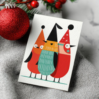 Cute Funny Xmas Birds Minimalist Merry Christmas Feestdagenkaart