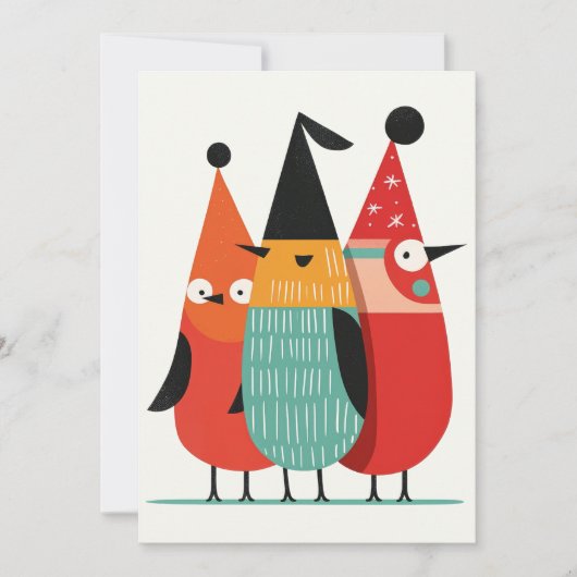 Cute Funny Xmas Birds Minimalist Merry Christmas Feestdagenkaart (Voorkant)