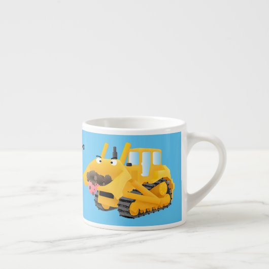 Cute funny yellow bulldozer cartoon character  espresso kop (Rechts)