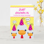 Cute Funny Yellow Chicken in Happy Birthday Kaart (Gele Bloem)