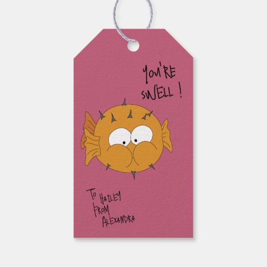 Cute Funny You’re Swell Puffer Fish Pun Cadeaulabel (Achterkant)